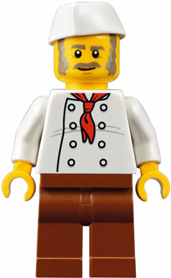 Chef, Moustache, Dark Tan and Gray Sideburns, Stubble, Wrinkles on Shirt