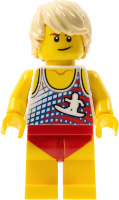 Ludo Yellow - Male, Tank Top with Surfer Silhouette, Yellow Legs with Red Swimsuit, Tan Tousled Hair