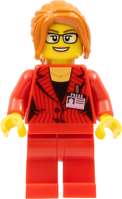 Ludo Red - Female, Red Suit Jacket with Press Pass, Red Legs, Dark Orange Ponytail, Glasses