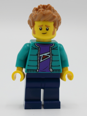 Male with Purple Shirt, Dark Turquoise Jacket, Dark Blue Legs and Medium Nougat Hair