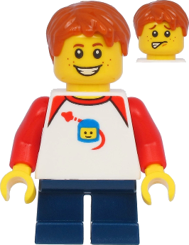 Boy with Classic Space Shirt with Red Sleeves, Dark Blue Short Legs, Dark Orange Hair