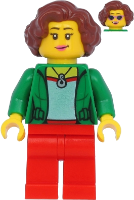 Female with Green Jacket, Red Legs, Reddish Brown Hair