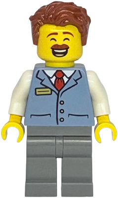 Shopping Street Shop Manager - Male, Sand Blue Shirt, Dark Bluish Gray Legs, Reddish Brown Hair