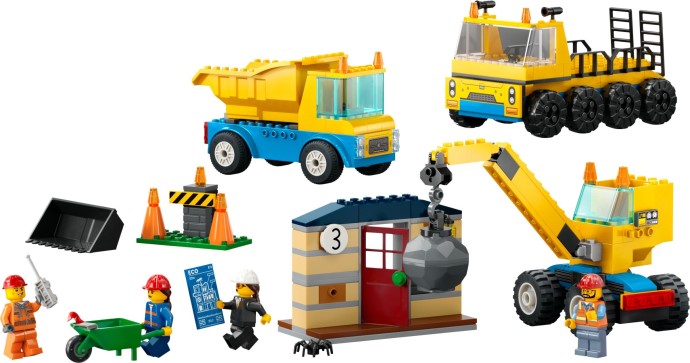 Construction Trucks and Wrecking Ball Crane